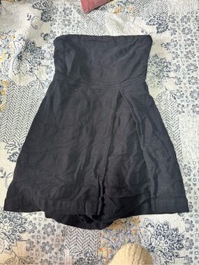 Free People Strapless Black Mini romper with Front Slit Detail